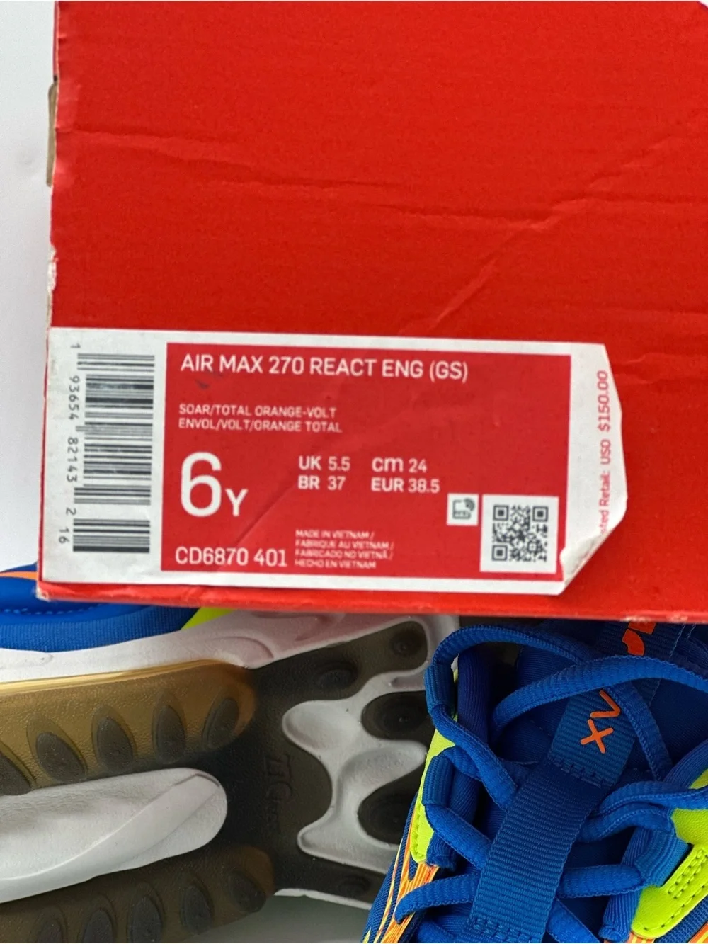 Nike Kids Blue Neon Green Orange Air Max Style Sneakers